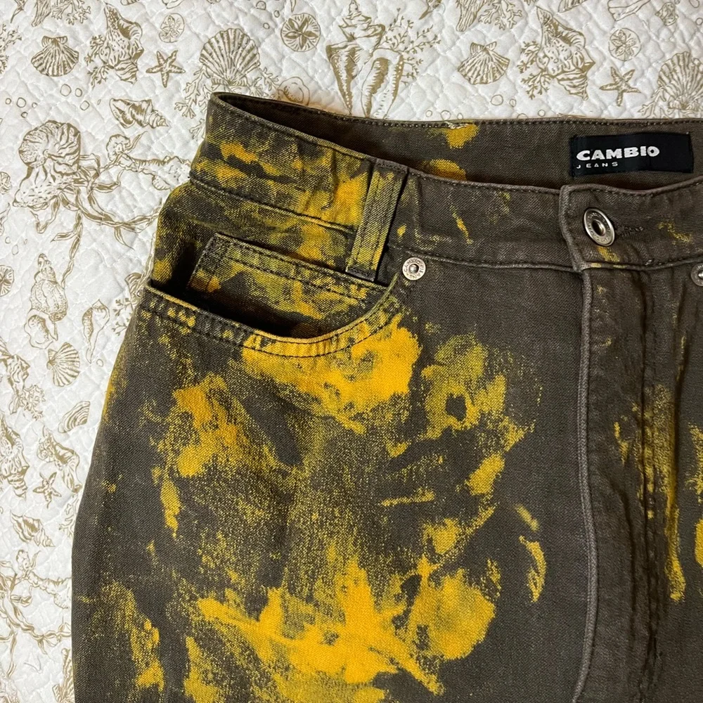 Cambio 6/8 Sharon Green Slim Straight Bleach Dye Preppy Grunge Luxe Fall Jeans